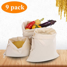 Load image into Gallery viewer, 12Pack Cotton Reusable Grocery Produce Bag Eco-friendly Cotton Drawstring Bags Zero Waste Canvas Fruit Food Storage Shopping Bag