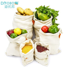 Load image into Gallery viewer, 12Pack Cotton Reusable Grocery Produce Bag Eco-friendly Cotton Drawstring Bags Zero Waste Canvas Fruit Food Storage Shopping Bag
