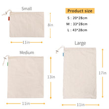 Load image into Gallery viewer, 12Pack Cotton Reusable Grocery Produce Bag Eco-friendly Cotton Drawstring Bags Zero Waste Canvas Fruit Food Storage Shopping Bag
